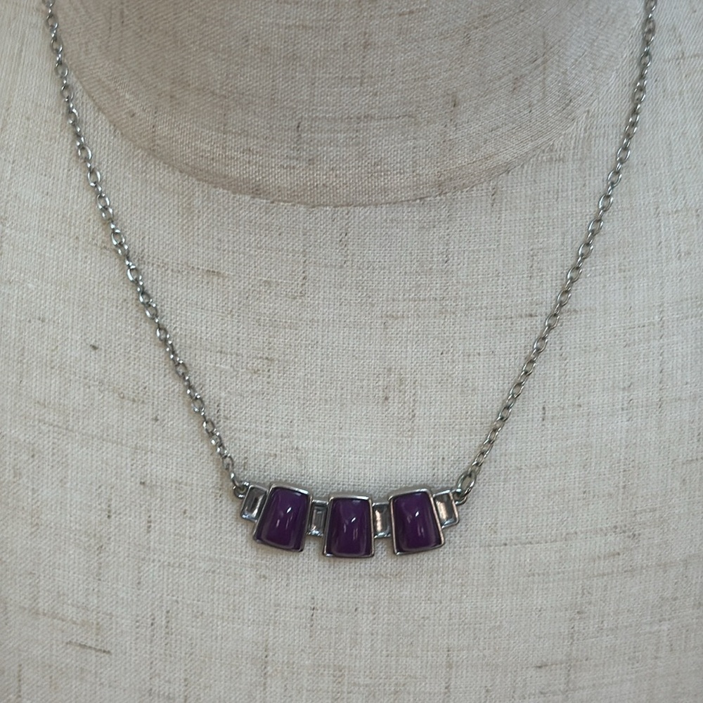 Lia Sophia Necklace: Purple & clear stones: Short - Medium Length Chain, Casual